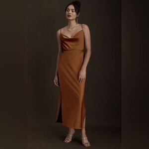 BHLDN Cali Satin Cowl-Neck Midi Slip Dress